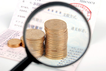 Poster - Magnifier and coins on bankbook