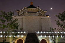 Chiang Kai-Shek Memorial Hall Taipei Taiwan Moon Stars Trees Nig