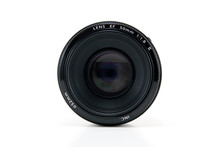 A 50mm Camera Lens Isolated On White.