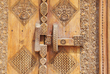 Lock System In A Beautifully Carved Old Traditional Door