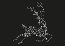 Jumping Silver Reindeer On A Black Background