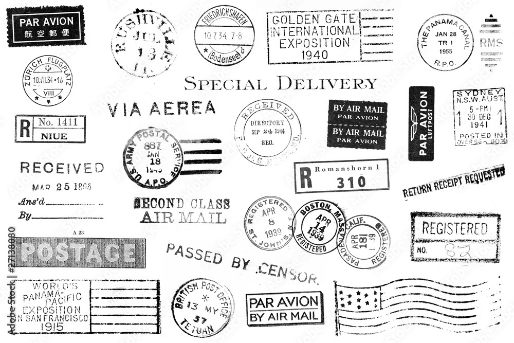 Set of Vintage Postal Marks - obrazy, fototapety, plakaty 