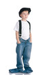 Kid in cap and too long jeans