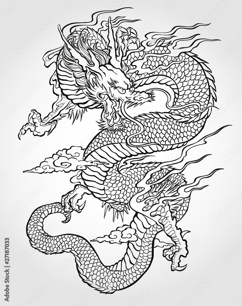 Asian Dragon Tattoo - obrazy, fototapety, plakaty 