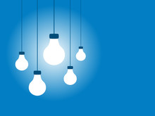 Hanging Lightbulbs On A Blue Background (Vector)