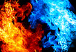 canvas print picture - Red and blue fire on balck background