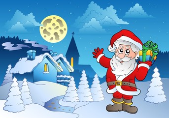 Canvas Print - Santa Claus near small village 1