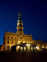 Sticker - Town Hall at night, Main Square (Rynek Wielki), Zamosc, Poland