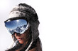 femme et masque de ski sous la neige