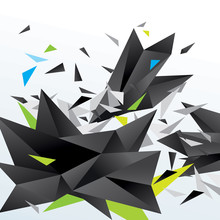 Abstract Figure Of Black Triangles Surrounded Flying Splinters