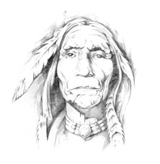 Papier Peint - sketch of tattoo art, indian head
