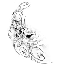 Papier Peint - Sketch of tatto art, dragon