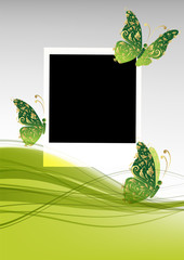 Poster - Green background with beautiful butterflies, insert your photo