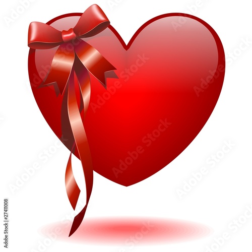 Cuore con Fiocco Rosso-Heart with Red Bow-Vector