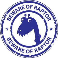Wall Mural - grunge stamp with raptor and the word beware of raptor