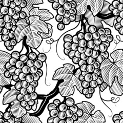 Wall Mural - Seamless grape background black and white