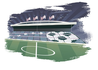 Soccer  illustration with stadium and field.