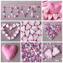 Sweet Hearts Collage On Wooden Background