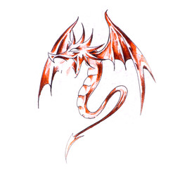 Papier Peint - Sketch of tattoo art, red dragon