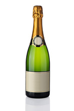 Bottle Of Champagne With Label Isolated Over White