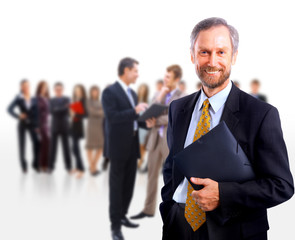 business man and his team isolated over a white background