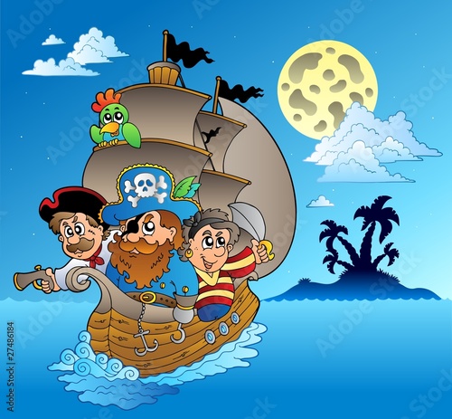 Fotoboard na płycie Trzech piratów i sylwetka wyspy