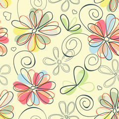 Poster - Retro floral background (seamless)