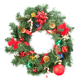 Fototapeta Na drzwi - Christmas wreath with ornaments