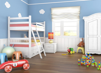 blue children´s room with toys