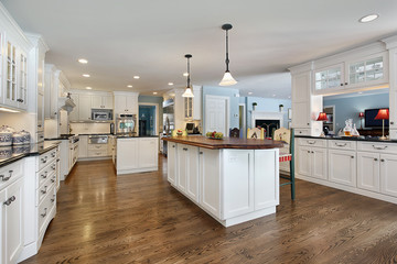 Kitchen with wood top island