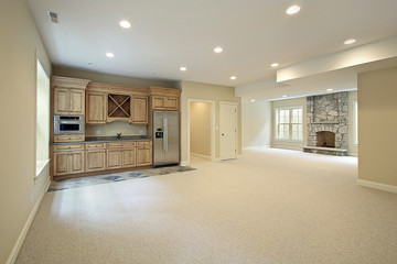 Wall Mural - Basement with fireplace and bar