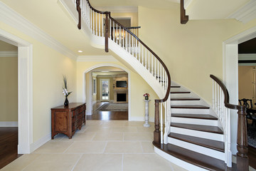 Wall Mural - Foyer with curved staircase