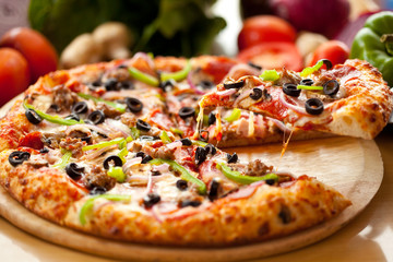 supreme pizza lifted slice 3