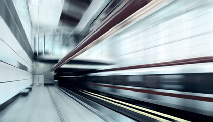 Wall Mural - Train on speed in railway station