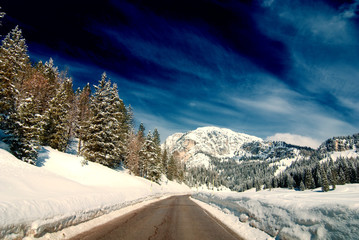 Wall Mural - Snow on the Dolomites Mountains, Italy