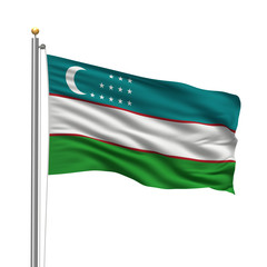 Poster - Flag of Uzbekistan waving in the wind in front of white