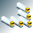 Group of Trucks Driving in One Direction 3D vector