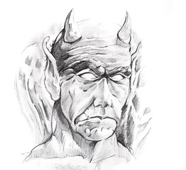 Papier Peint - Tattoo art, sketch of a devil