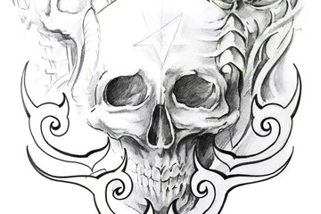 Papier Peint - Tattoo art, sketch of a black skull