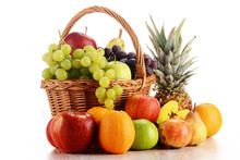 Composition With Fruits And Wicker Basket