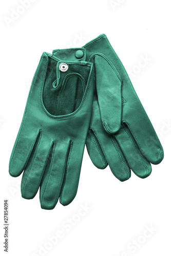 Fotografia, Obraz Green leather gloves isolated on white