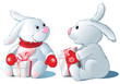 two rabbit with gifts, isolated