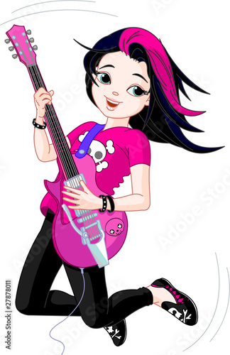Naklejka - mata magnetyczna na lodówkę Rock star girl playing guitar