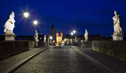 Wall Mural - Wurzburg Alte Mainbrucke, city bridge by night