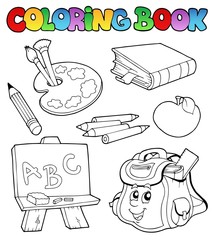 Canvas Print - Coloring book with school images 1