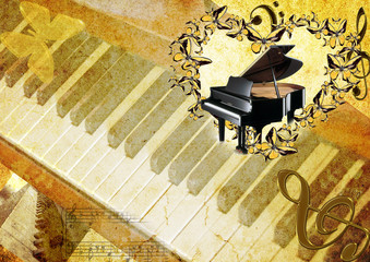 Wall Mural - grand piano in frame from butterfly