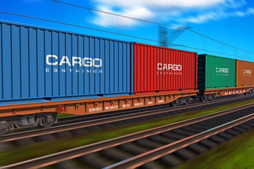 Wall Mural - Freight train with cargo containers