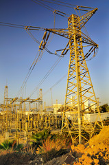 Big pylon under blue sky in northern Tel Aviv. Israel.