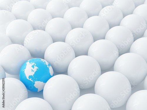 Spheres of dairy color and blue globe as a background