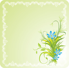 Wall Mural - Bouquet of blue flowers with grass in the decorative frame